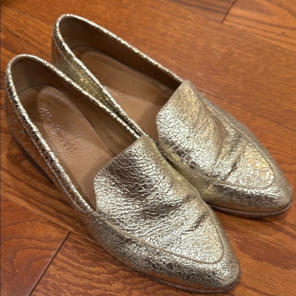 Madewell Gold Metallic Flats with Pointed Toe and Slip-On Design